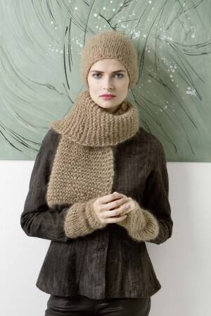 Strickset Mütze und Pulswärmer Lang Yarns MOHAIR LUXE mit Anleitung in garnwelt-Box
