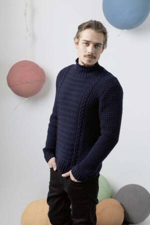 Strickset Herrenpullover Lang Yarns CASHMERE COTTON mit Anleitung in garnwelt-Box S