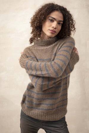 Strickset Pullover mit Streifen Top Down Lang Yarns LACE mit Anleitung in garnwelt-Box