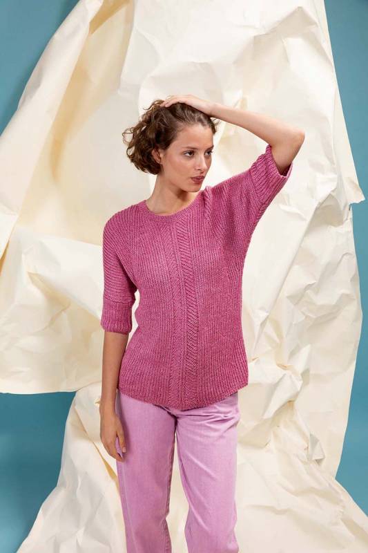 Knitting set Short-sleeved sweater LIZA with knitting instructions in garnwelt box in size S-M