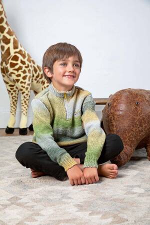 Knitting set Zip neck sweater MERINO 120 DÉGRADÉ with knitting instructions in garnwelt box in size 98-104