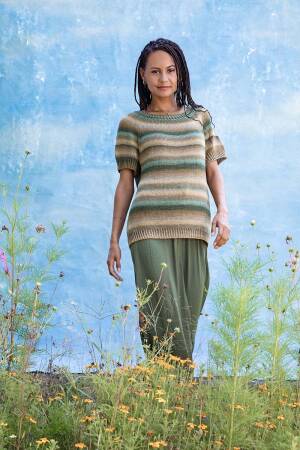 Strickset Kurzarmpullover Top Down Lang Yarns Silk Color ROMINA mit Anleitung in garnwelt-Box
