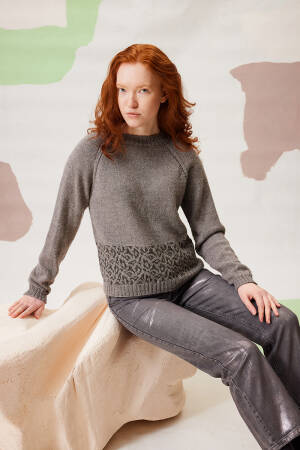 Knitting set Sweater Lang Yarns Alpaca Soxx ply/Lame Soft Lenora with knitting instructions in garnwelt box